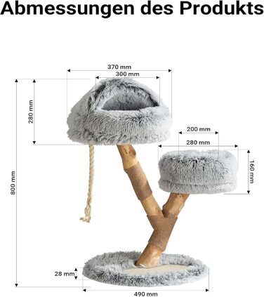 Кігтеточка Fudajo Designer у вигляді дерева, висока, з плюшем та сизалем, для котів, з гамаком (80 см)