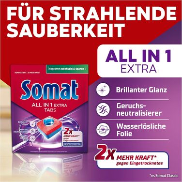 Таблетки для посудомийної машини Somat All in 1 Extra, 92 шт. — для ідеальної чистоти та блиску, підходять для еко- та коротких програм
