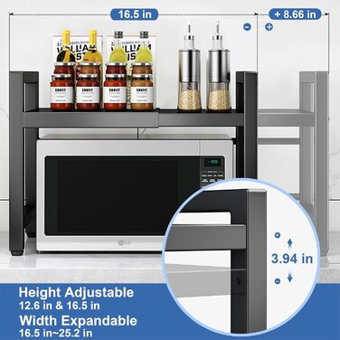 Полиця для мікрохвильової печі розширювана з 6 гачками та дощечкою для нарізання. Органайзер для кухні, 2-рівнева полиця