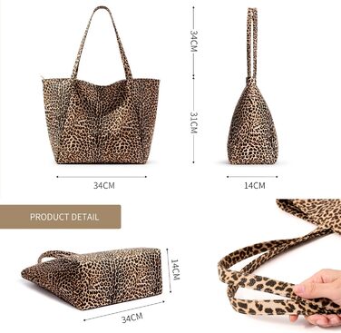 Сумка жіноча KALIDI шопер велика зі шкірозамінника з блискавкою для роботи, покупок, школи (Леопард)