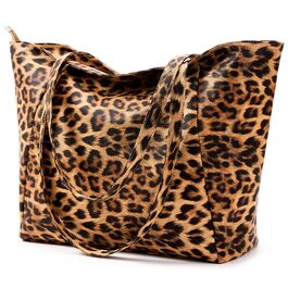 Сумка жіноча KALIDI шопер велика зі шкірозамінника (PU) з блискавкою для роботи, покупок, школи - Леопард