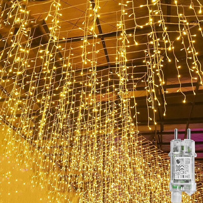 Ланцюжок вогнів 10м 400LED, штора з вогнями, тепле біле світло, 8 режимів, для дому та вулиці, EU-штекер, прикраса на Новий рік