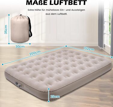 Надувне ліжко для двох осіб, самонадувне, з електричним насосом. Розмір 198x152x25 см