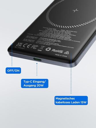 Power Bank MagSafe 5000mAh з бездротовою зарядкою 15W та USB-C, 20W PD, Gray - для iPhone, AirPods