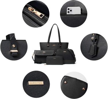 YTL Сумка жіноча Tote Shopper велика, чорна: набір 4 в 1 (офіс, школа, подорож)