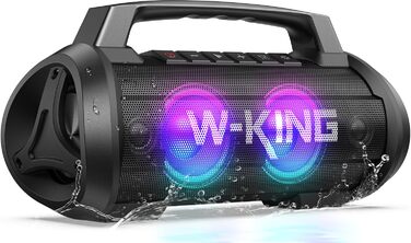 W-KING Bluetooth колонка 120W з басом 70W, портативна Party-Box IPX6, 42 год, BT 5.4, DSP, EQ, стерео, RGB, для кемпінгу, пляжу, саду, вечірок, чорна