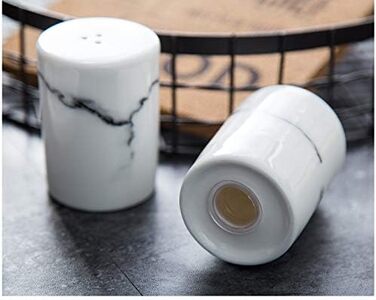 Sizikato 2 Pieces Marble Stripes Ceramic Salt and Pepper Shakers Marble Style Furniture Kitchen and Table Decoration