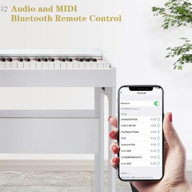 LEADZM 88-клавішна цифрова піаніно, з повною балансуванням клавіш, E-піаніно з MIDI-USB, Bluetooth, аудіо та стереодинаміками, 128 тонів та ритмів, 3-педальна система, білий колір