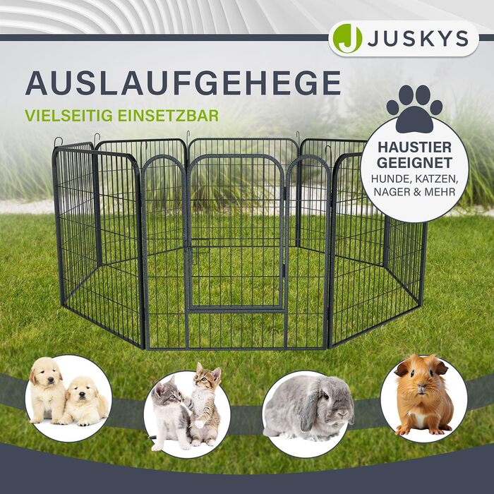 Клітка-вольєр для цуценят Juskys Welpenauslauf Plus 160x160x80 см - металевий вольєр для собак, кроликів та дрібних тварин з дверцятами