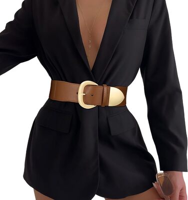 Жіночий широкий пояс-кушак WHIPPY з еластичною тканиною, 110 см, колір: коричневий (золотий), розмір: 94-114 см