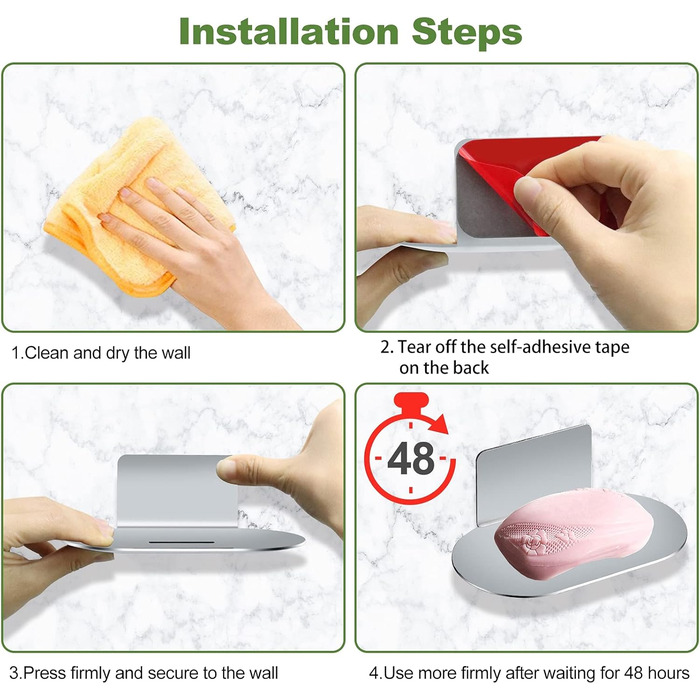 Підставка для мила на стіну без свердління, нержавіюча сталь, HONZUEN | Мильниця для ванної кімнати та кухні