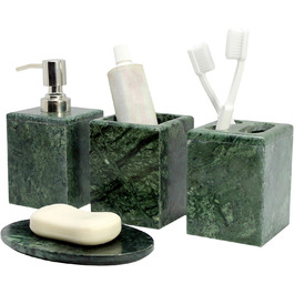 KLEO Luxury 4-Piece Bathroom Accessory Set | Includes Liquid Soap or Lotion Dispenser with Stainless Steel Pump, Toothbrush Holder, Cup, Soap Dish - Bath Set/Bathroom Accessories (Green)