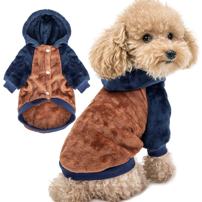 FabriCastle Dog Hooded Sweatshirt for Small Dogs, Boys and Girls, Dog Clothes, S, XS, XXS, Puppy Sweatshirt, Pet Outfit, Cat Clothes, Super Soft, Warm, Snap Closure (Camel-Navy)