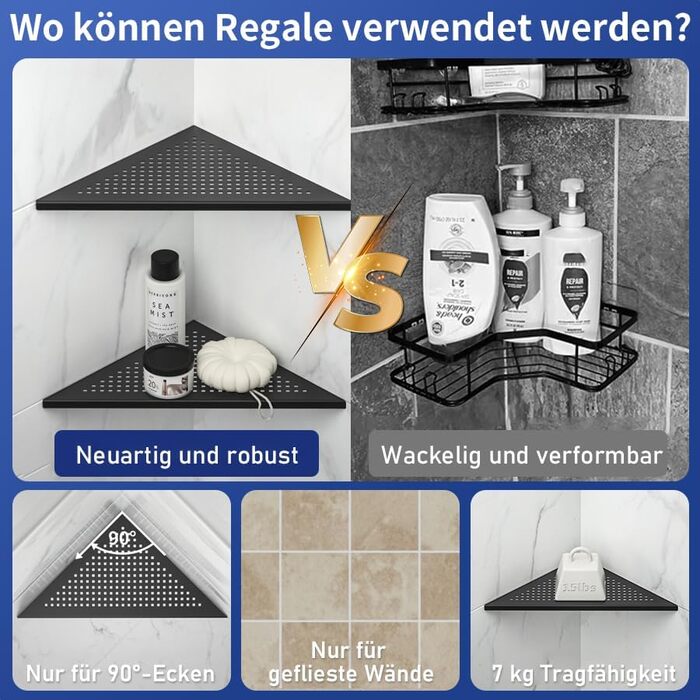 Поличка для душу Eck з нержавіючої сталі 304, стелаж для ванної кімнати з сітчастою конструкцією для плитки, вбудована поличка для ремонту ванної кімнати (щітка, 254 мм - 2 шт.) (305 мм - 2, чорний)