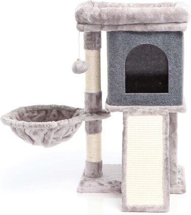 Котячий будиночок-крізьбаум Фудаджо сірого кольору, 71,5 см, з платформою для відпочинку, лежаком, дряпалкою та будиночком для котів