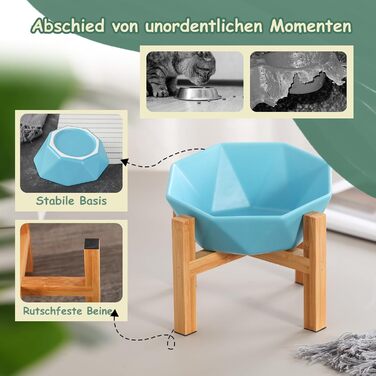 Керамічна годівниця для котів та собак на підставці, нахилена, зелена, 1 шт.