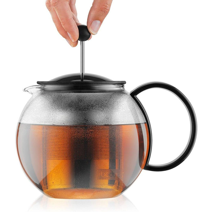 Чайник-прес Bodum Assam 1 л, скляна ручка, сталевий фільтр, чорний