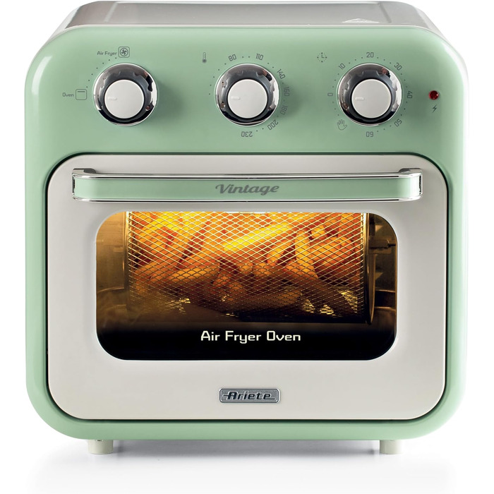 Аерофритюрниця та духовка Ariete Vintage 4632, 1400 Вт, 2-в-1, 16 л, з аксесуарами, таймер 60 хв, подвійне скло, зелена