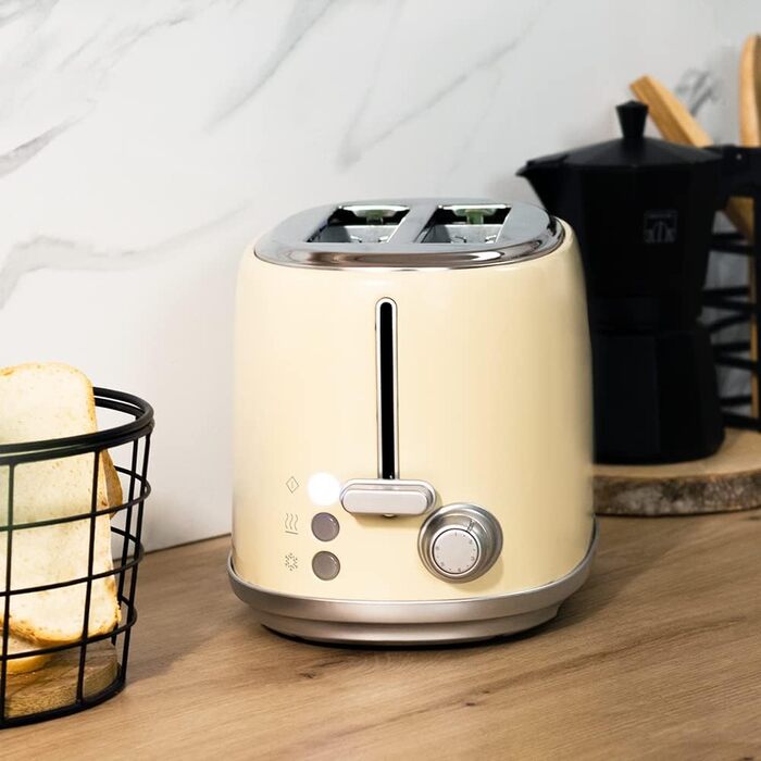 Тостер Cecotec Toaster 2 Scheiben Retro Beige, 980 Вт, 2 слоти, нержавіюча сталь, регулювання потужності, піддон для крихт