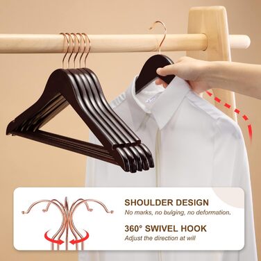 Дерев'яні вішалки для одягу HOUSE DAY, 20 шт. - для костюмів, з антиковзким покриттям, поворотний гачок рожевого золота