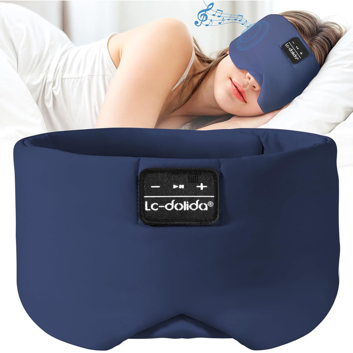 Маска для сну з навушниками Bluetooth V5.4, 3D маска для сну, дихаюча бавовняна маска для сну з мікрофоном для жінок та чоловіків, для подорожей/сніжок/йоги/медитації (Морська синя)