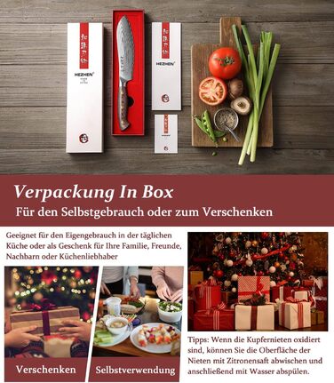 HEZHEN ніж кухарський 21 см з дамаської сталі 67 шарів, професійний, з дерев'яною піхвою, Full Tang з мікарти