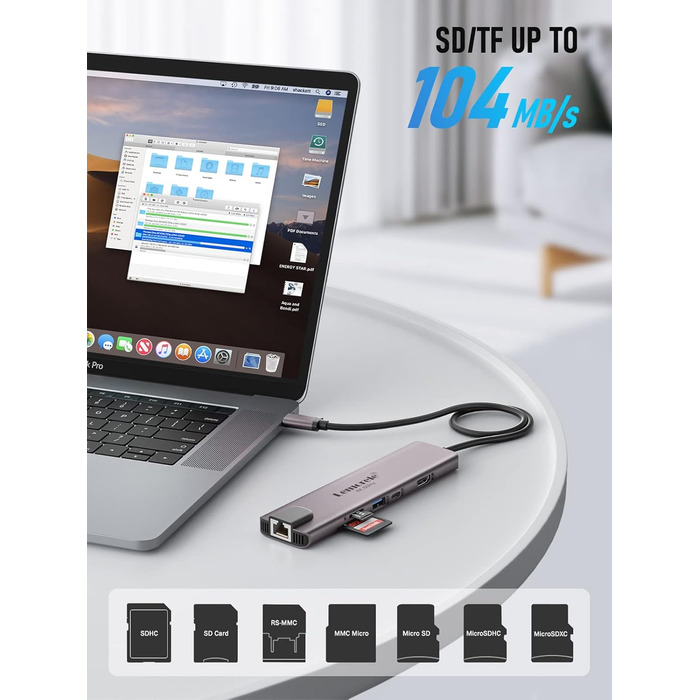 Lemorele USB-C Док-станція: 11-в-1 хаб з 2xHDMI 4K, 3xUSB 3.0/2.0, VGA, PD 100W, SD/TF, Ethernet (сумісна з Windows, MacBook, Dell, HP, Lenovo, Surface)