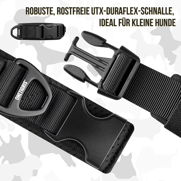 Нашийник для собак OneTigris, тактичний, з ручкою, чорний, S (25-33 см)