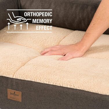 JAMAXX Преміум Софа для собак 2-в-1 - Ортопедична, з Memory Visco, знімні подушки та чохол, м'який фліс/овчина/шерпа, PDB3014 (65x50 см, коричневий+пісочний фліс)