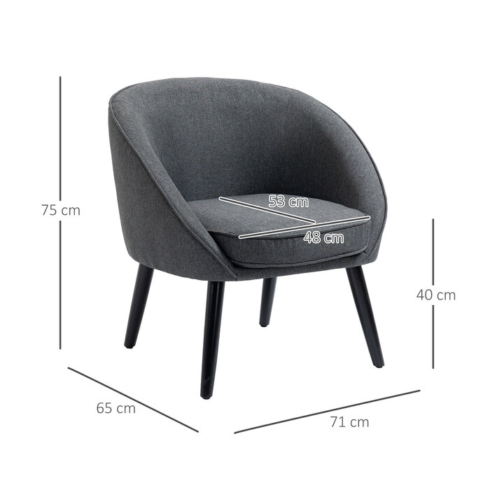 HOMCOM Lounge Chair Cocktail Chair Upholstered Chair Office Chair Living Room Chair Dining Room Modern with Linen-Look Wood Grey 71 x 65 x 75 cm | Aosom