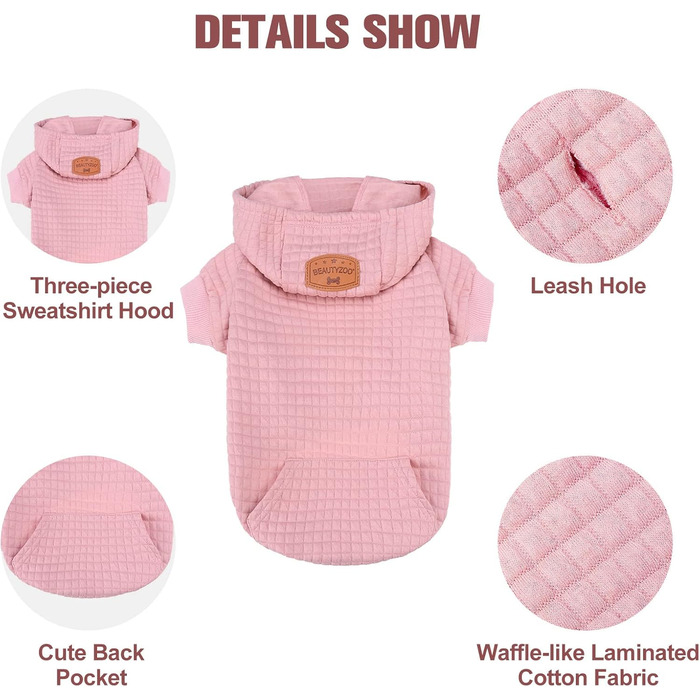 BEAUTYZOO Dog Hoodie for Small, Medium and Large Dogs, Winter, Autumn, Warm Dog Clothes for Puppies, S, M, Dogs, Girls, Boys, Dog Sweater, Shirt, Hoodies with Pocket, (XXS (Back: 8