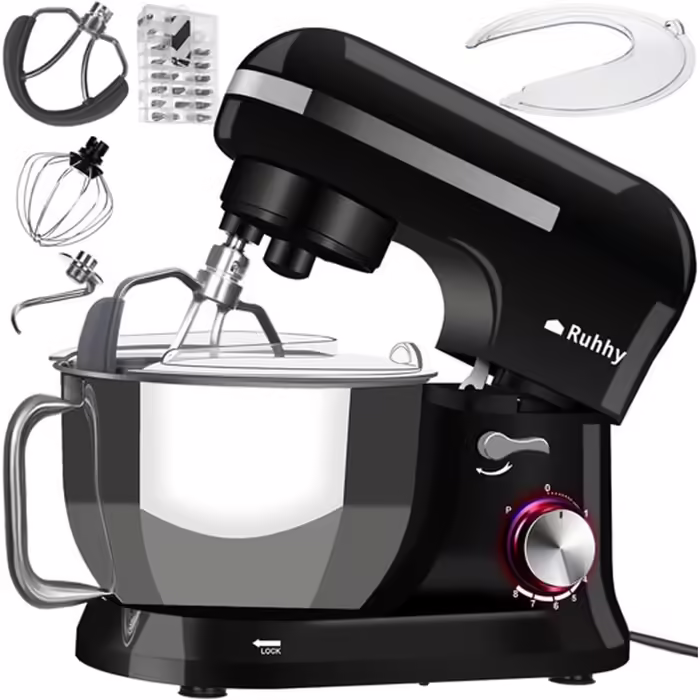 Ruhhy Kitchen Machine Stainless Steel Bowl 6.2 L, 2200 W - 6 Speed Levels + Pulse Function Kitchen Appliances for Cakes and Bread with Baking Accessories for Hobby & Professional Chefs