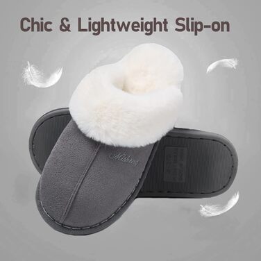 Тапочки халатні Donpapa для дому та вулиці, зимові, теплі, з м'якою устілкою з піною пам'яті, штучне овече хутро, антиковзаюча підошва, розмір 38.5/40 EU, темно-сірий