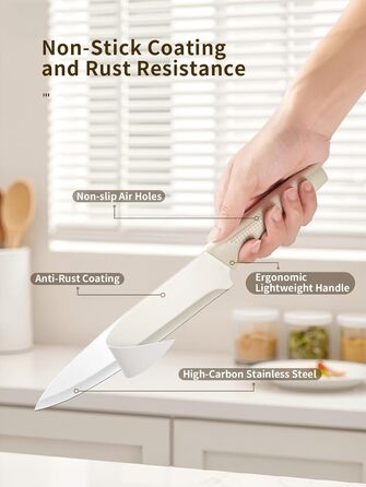 Набір кухонних ножів Yabano, 7 предметів: ніж кухарський, ніж для хліба, ніж для овочів, ніж для м'яса, ніж для чистки, ніж для стейка, ніж для овочів з інтегрованим точилом та пластиковим блоком (білий)