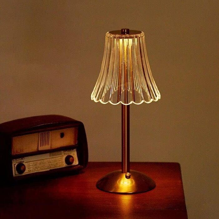 Бездротова LED-лампа настільна з акумулятором, диммер, нічна/настільна лампа для вітальні, спальні, 3 кольори, золота (квіти)