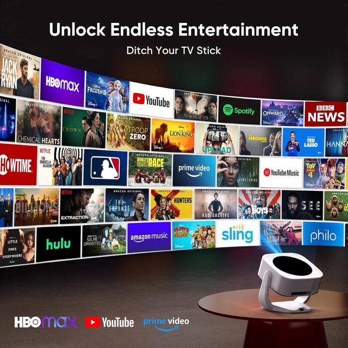 Портативний проєктор 4K Native 1080P з Wi-Fi, Bluetooth та автоматичною корекцією трапецеїдальних спотворень. Підходить для домашнього кінотеатру та використання на відкритому повітрі. Сумісний з ноутбуком, смартфоном та мишкою.