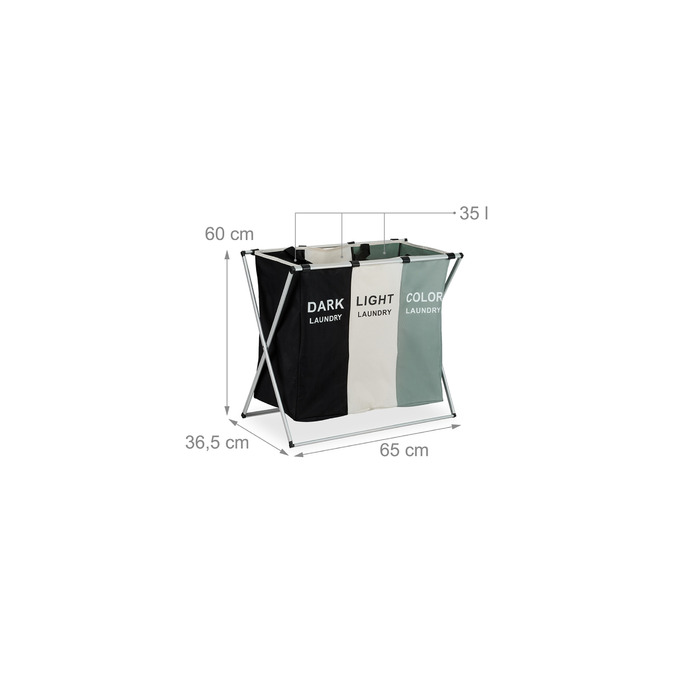 Relaxdays Laundry Hamper with 3 Compartments, Foldable