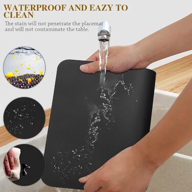 Placemat Set, 4 Pieces, Placemats with Coasters, Heat-Resistant, Scratch-Resistant, Non-Slip, Waterproof, Oil-Resistant, Washable, Wipeable, Kitchen Decoration and Kids (black, 4)