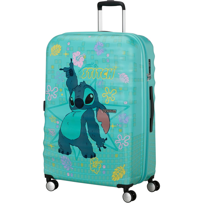 Чемодан American Tourister Wavebreaker Disney FL Spinner L, 77 см, 96 л, з принтом Stitch Flower, матове покриття