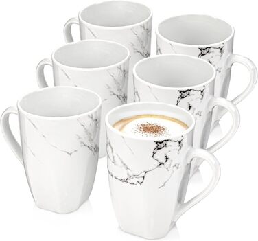Singer | Bilgola Marble 6-Piece Coffee Cup Set, Porcelain Coffee Cups for 6 People, Dishwasher-Safe Coffee Cups & Mugs Set for Coffee & Tea, 350 ml | PREMIUM COLLECTION