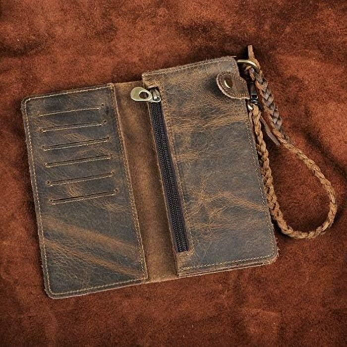 Le'aokuu Men's Genuine Leather Wallet Organizer Double Checkbook Bifold Wallet Pattern Business Money Clip 3377