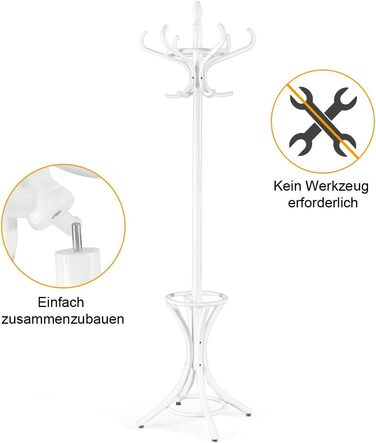 GIANTEX Coat Rack with Umbrella Stand, Clothes Rack Wood with 12 Clothes Hooks, Wooden Coat Tree Freestanding, Standing Coat Rack for Entryway Living Room (white)