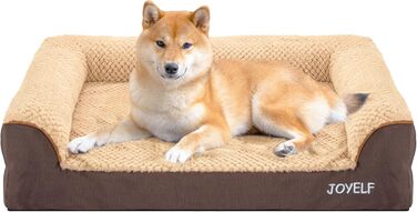 Ортопедичне ліжко для собак Joyelf середнього розміру, U-подібне диван з піни, знімний та пральний чохол та антиковзаюча підкладка для собак маленьких та середніх порід - Колір кавовий - 70*52*16.5 см