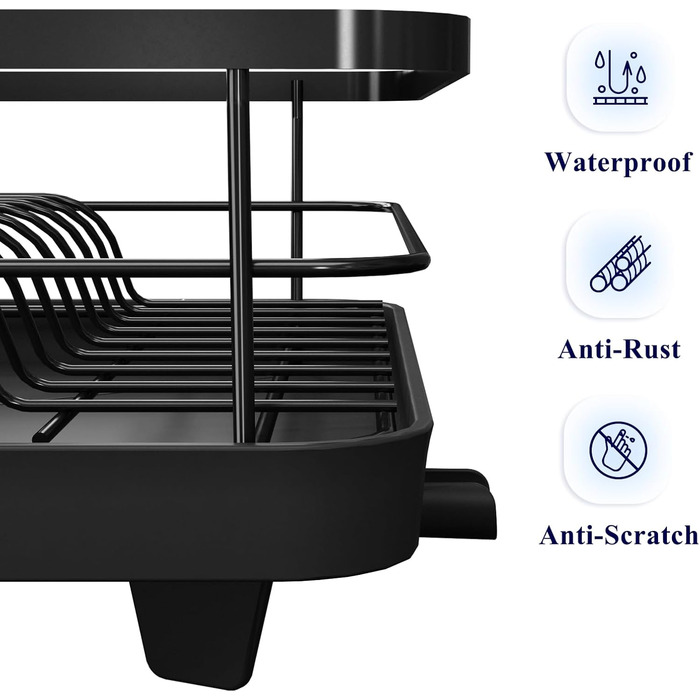 Dish Drying Rack, Space-Saving Dish Rack, Dish Organizer for Countertop, Durable Kitchen Drying Rack Made of Stainless Steel with Cutlery Holder, Dish Drying Stand