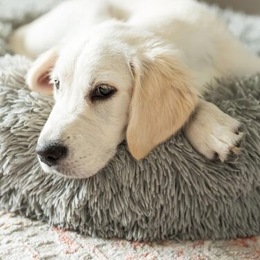 М'яке ліжко для собак великих порід та котів - кругле шорстке ліжко з високими бортиками - антиковзаюче дно - силіконова наповнювач - комфортне місце для сну - 90 см - зручне та довговічне - сірий колір