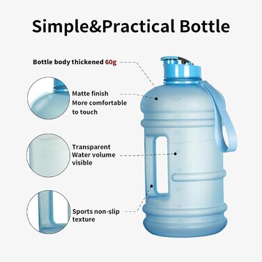 TOOFEEL Water Bottle 2L - 2 Liter Water Bottle BPA Free, Large Bottle, Reusable Sport Water Bottle with Marked Measurements, Gym Water Bottle - (Matte Light Blue, 2200 ml)
