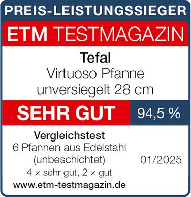 Сковорода Tefal Virtuoso 28 см з нержавіючої сталі, індукційна, довговічна, з ергономічною ручкою - E49206