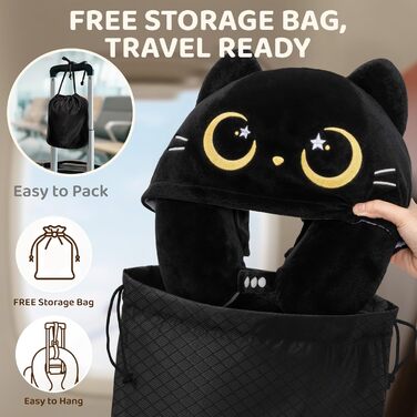 Подушка для шиї Mewaii з капюшоном, двостороння, для дітей та дорослих, дизайн котика, захист приватності, м'яка піна з пам'яті сірої кольорової гами