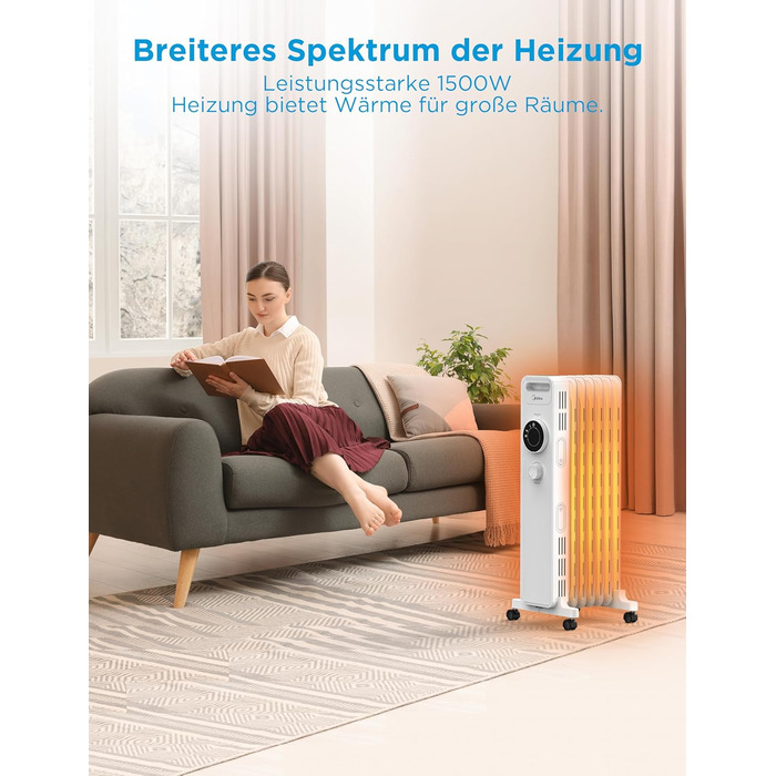 Електричний масляний радіатор Midea NY1507-22M 1500W, 7 секцій, з термостатом, білий