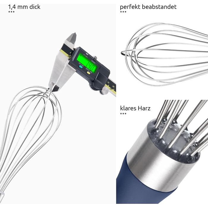 Міксер кухонний U-Taste, 30 см, нержавіюча сталь 18/10, 12 гнучких дротів, силіконовий грифель, для тіста та соусів, великий, колір: Місячна блакить